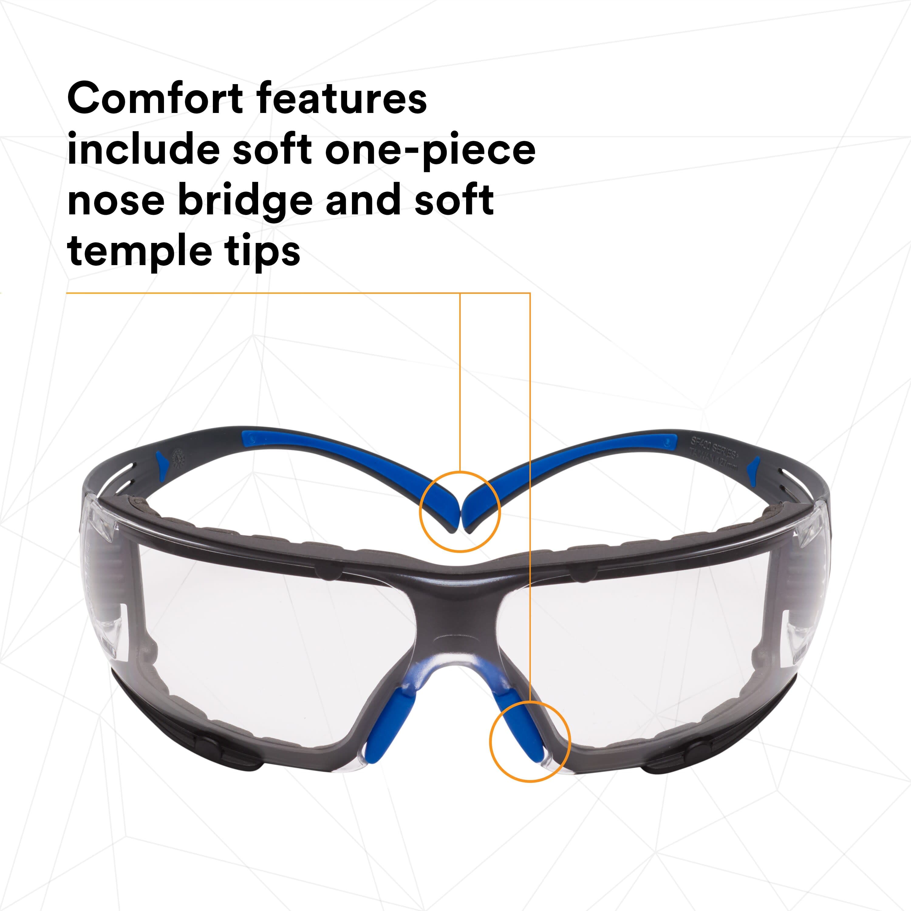 3M™ SecureFit™ Safety Glasses SF401SGAF-BLU-F, Blue/Gray, Clear
Scotchgard™ Anti-fog Lens, Foam Gasket_4