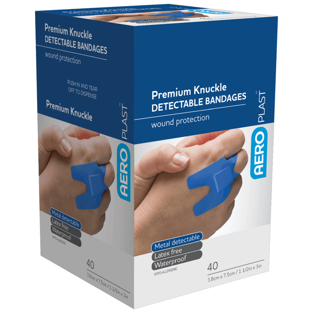 Aero Healthcare AEROPLAST Premium Detectable Knuckle Dressings 7.5 x 3.8cm Box/40