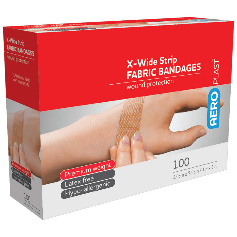 Aero Healthcare AEROPLAST Premium Fabric X-Wide Strip 7.5 x 2.5cm Box/100