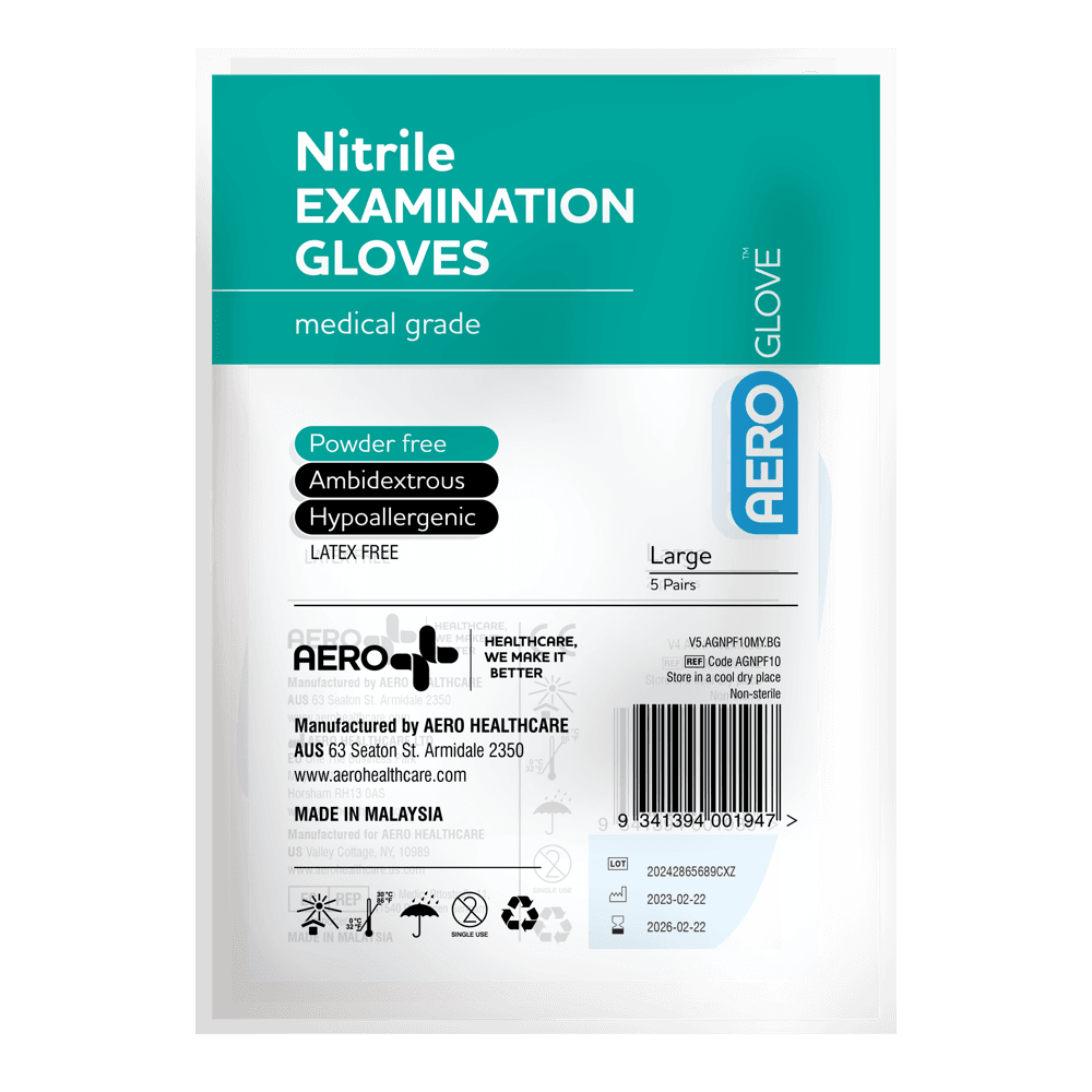 Aero Healthcare AEROGLOVE Large Nitrile Powder-Free Gloves Bag/10