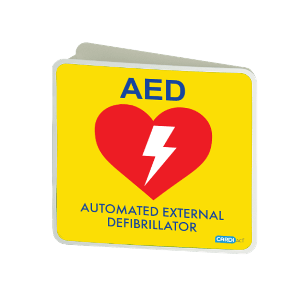 Aero Healthcare CARDIACT Yellow Poly AED Angle Bracket Sign 22.5 x 22.5cm