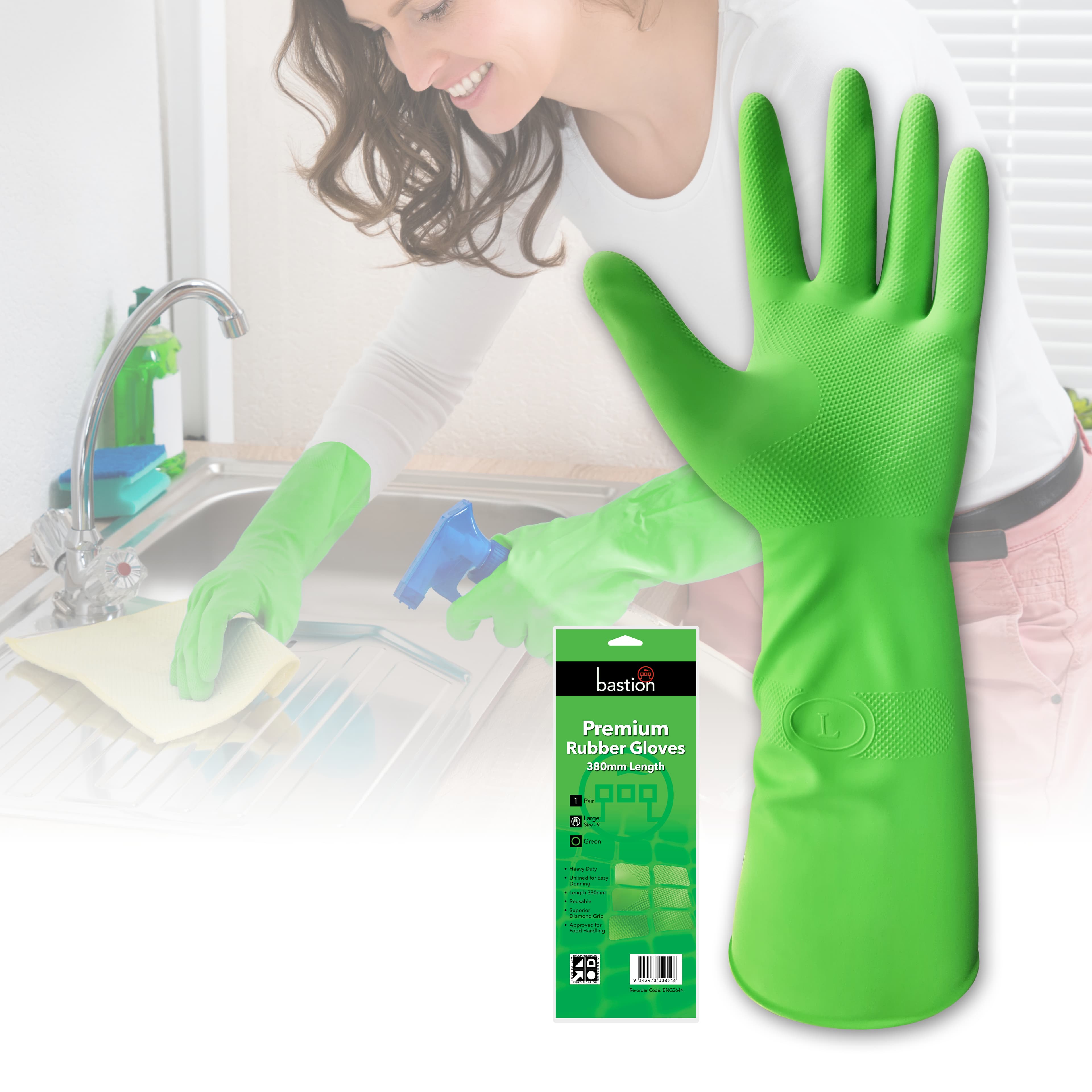 Bastion Premium  Rubber  Gloves  -  Green  -  380Mm