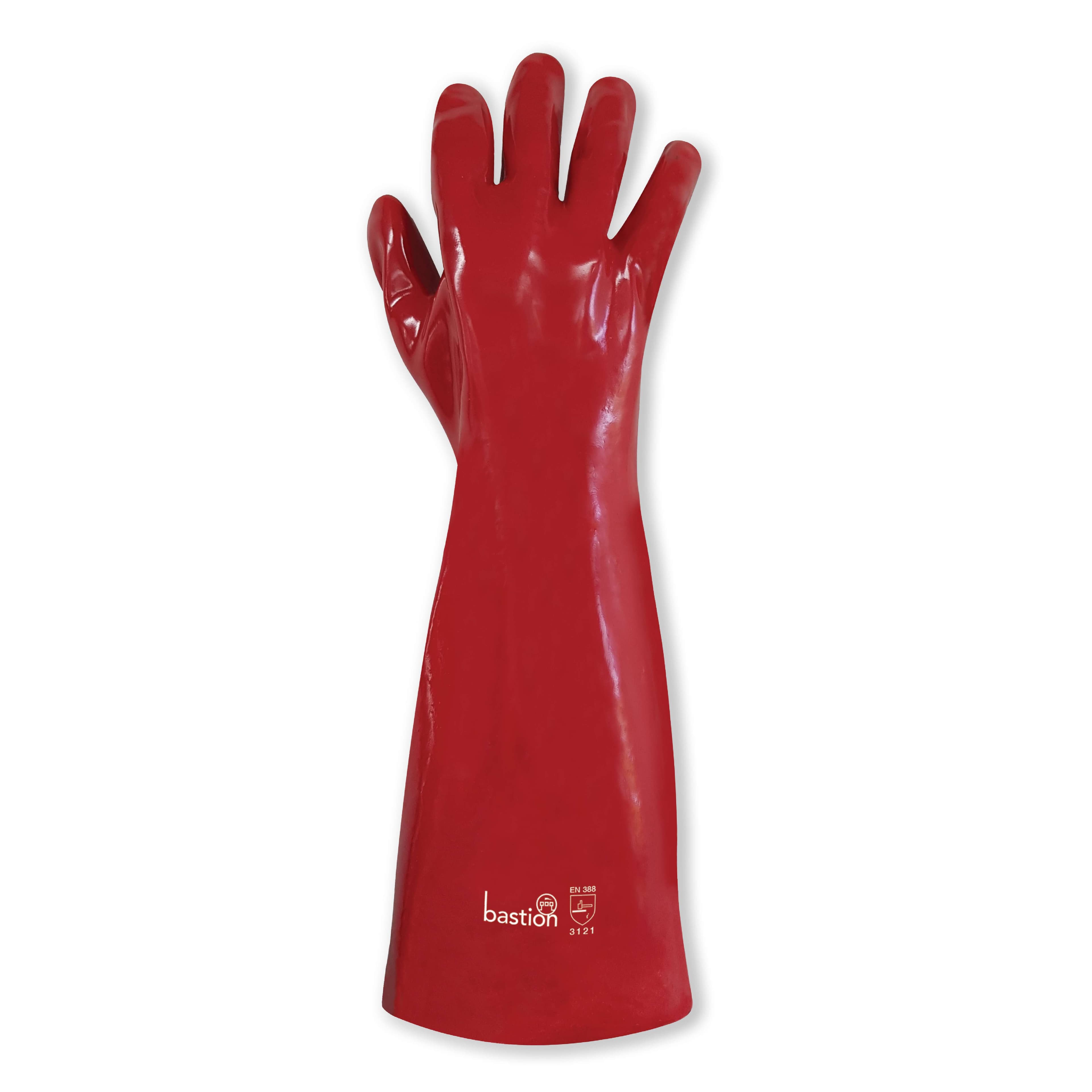 Bastion PVC Gloves, 45cm, Red, Single Dipped, Cotton Lined, X Large - Size 10