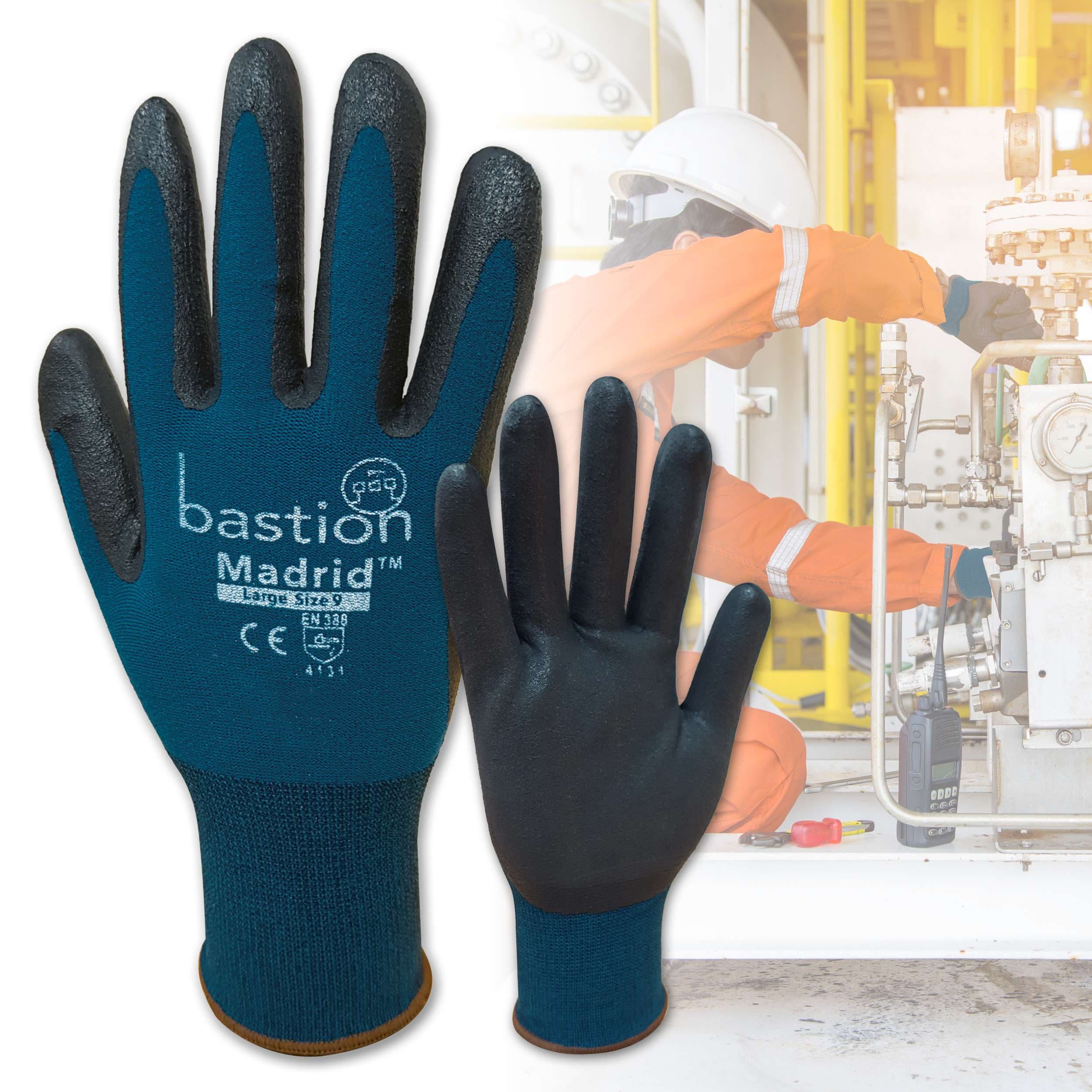 Bastion Madrid™  Green  Nylon/Spandex  Gloves - Black Micro Foam Flex Nitrile Coating