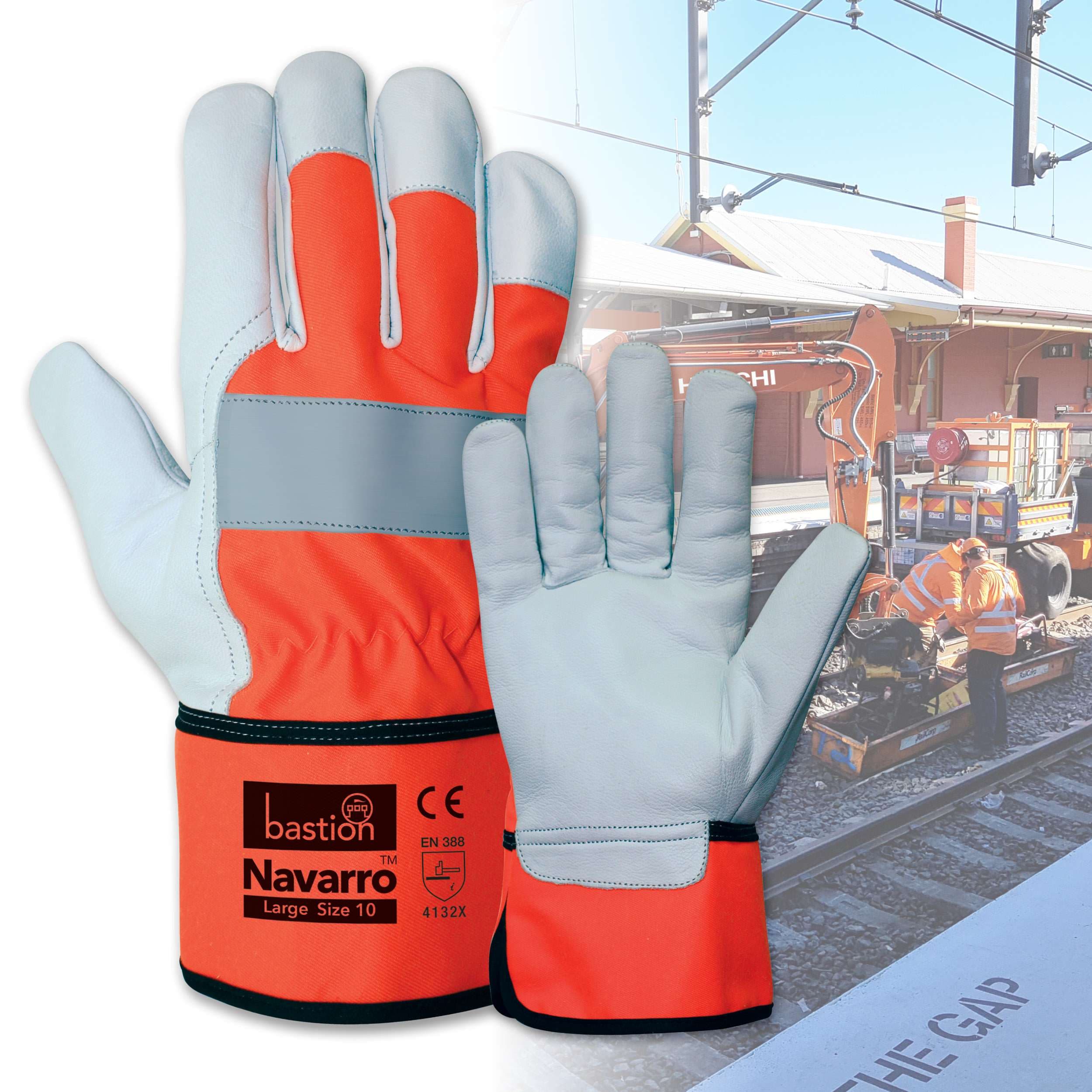 Bastion Navarro™ High Viz Premium A Grade Cow Grain Natural Leather Rigger Gloves_0