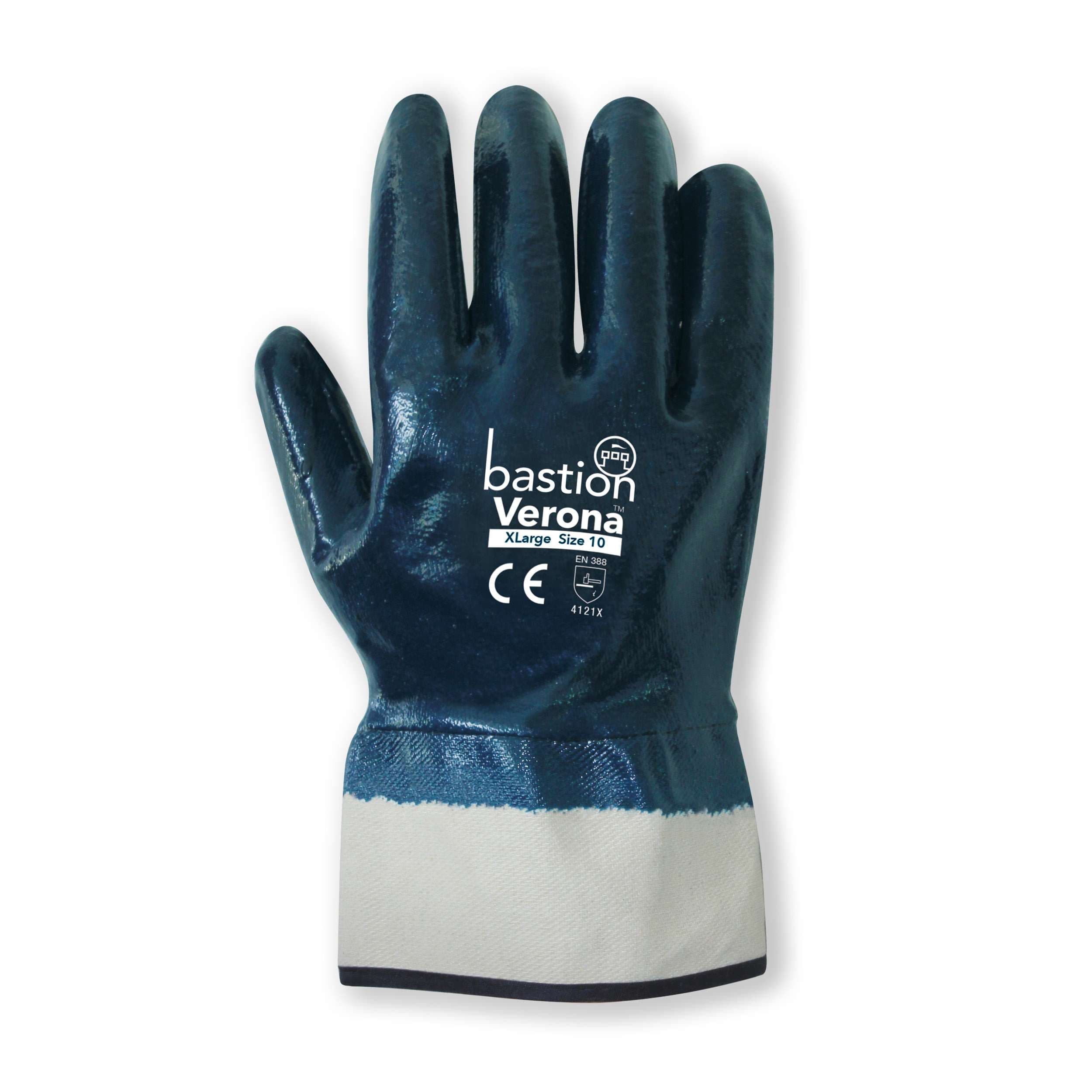 Bastion Verona™  Blue  Nitrile Fully Dipped Jersey Cotton Gloves - Safety Cuff_0