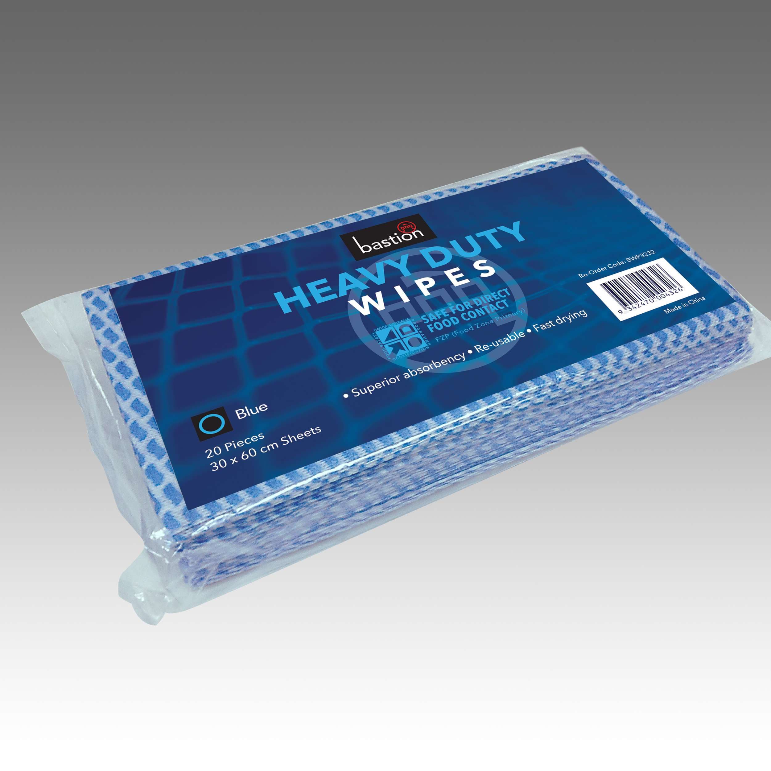 Bastion Heavy Duty Wipes Pack, 20 Sheets, 30x60cm