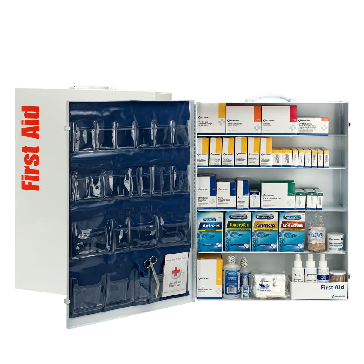 First Aid Only 5 Shelf industrial station, 1718 piece, metal cabinet w/ pocket liner