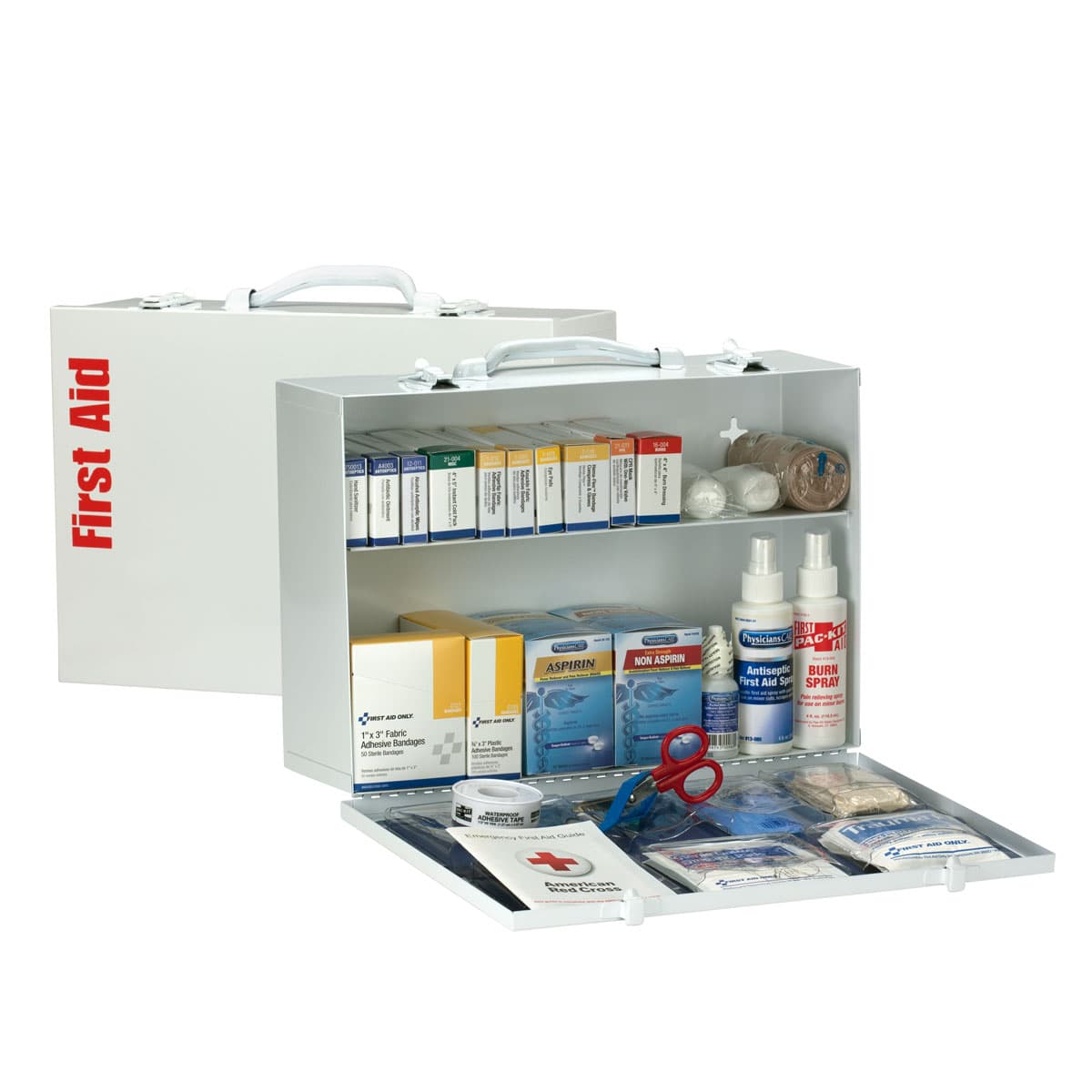 First Aid Only 2 Shelf First Aid ANSI 2015 Class A+ Metal Cabinet, with Meds