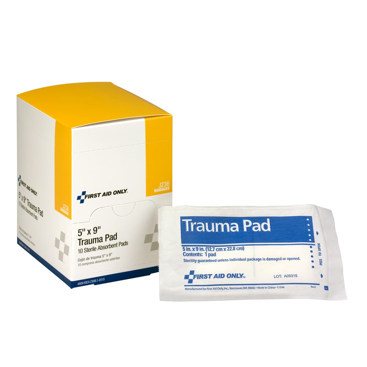 First Aid Only 5"x9" Trauma Pad, 10/box