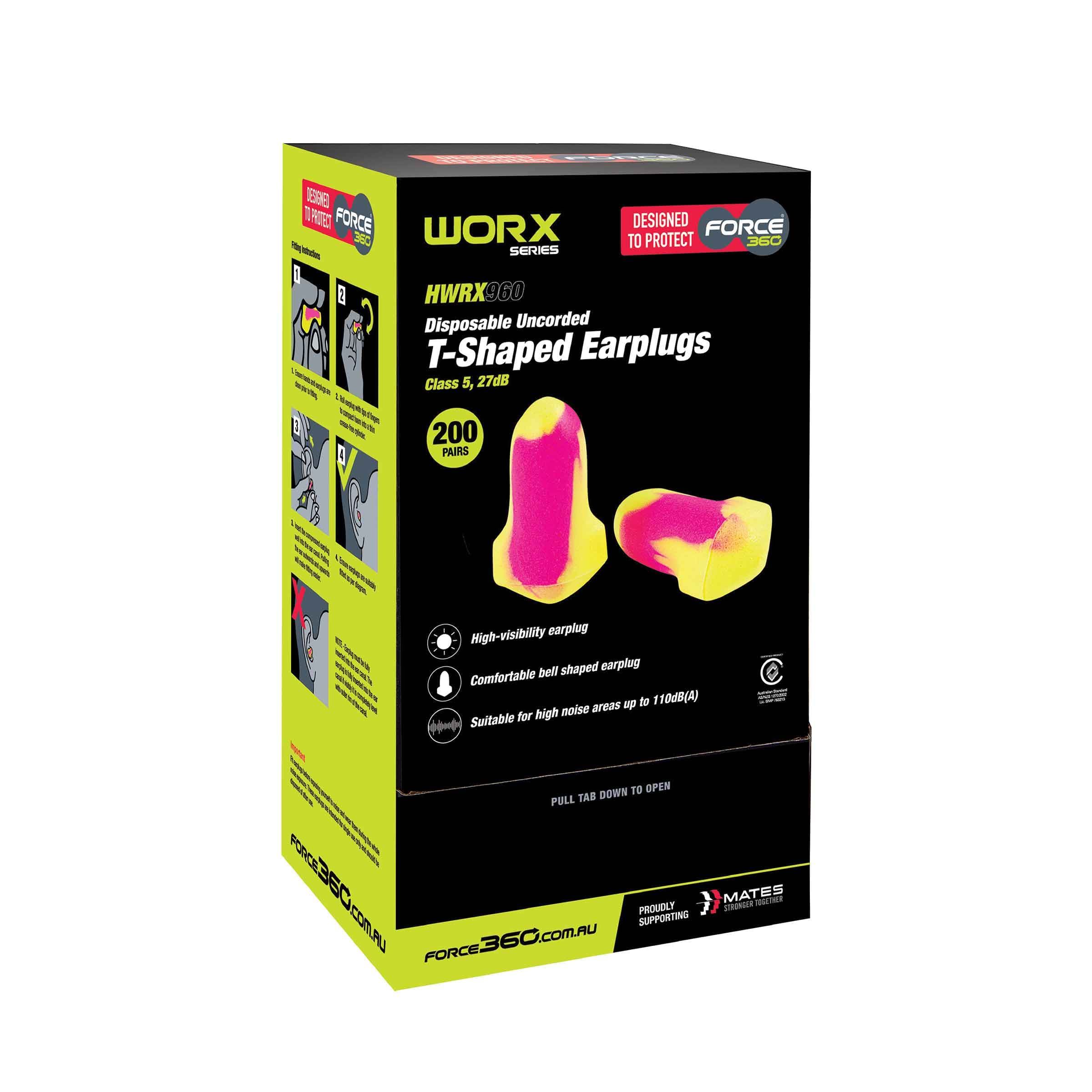 Force360 Earplug T Shaped Uncorded (200Pr Per Box)_1