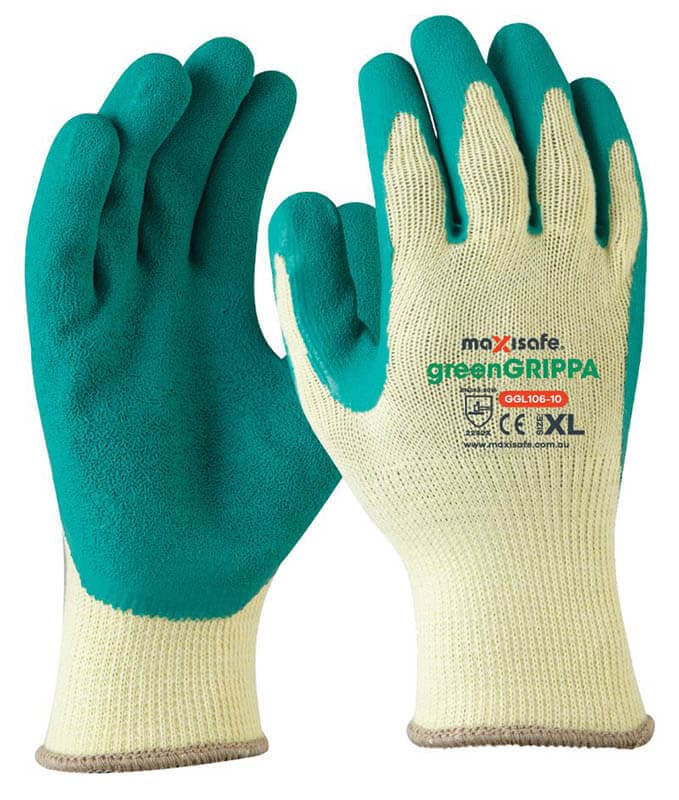 Maxisafe Green Grippa Knitted Poly Cotton Glove With Green Latex Palm