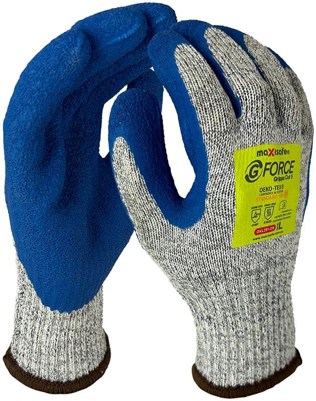 Maxisafe G-Force Grippa Cut Resistant Level F, Blue Latex Coated Glove