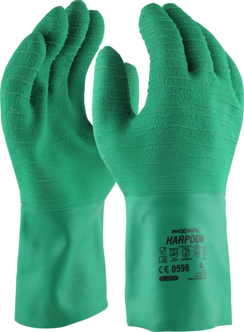 Maxisafe Harpoon Green Latex Gauntlet