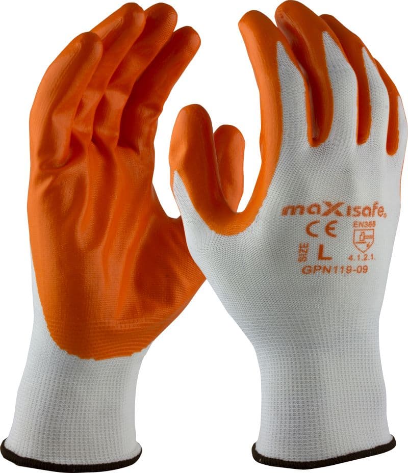 Maxisafe Orange Nitrile Coated Polyester Glove, 5 Pack