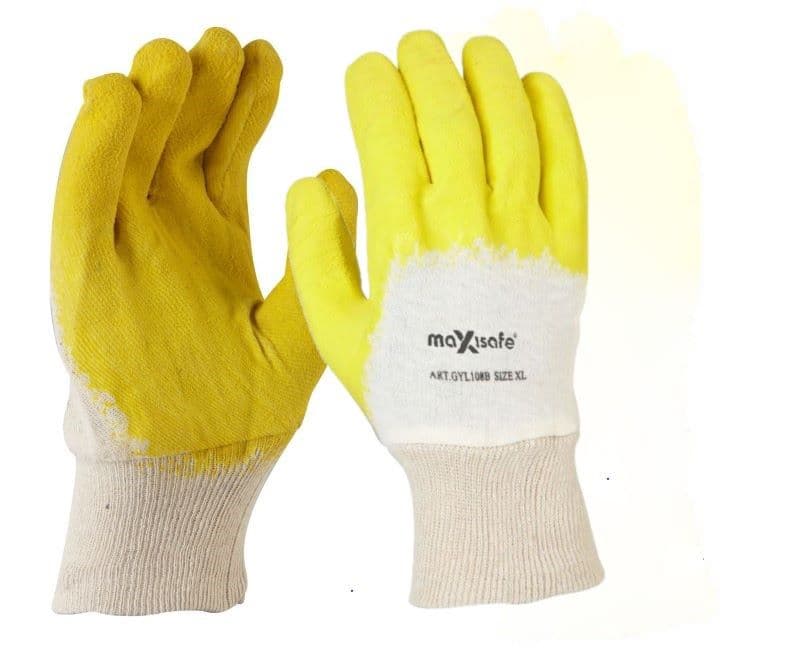 Maxisafe Economy Yellow Latex Glass Gripper Glove - Carded