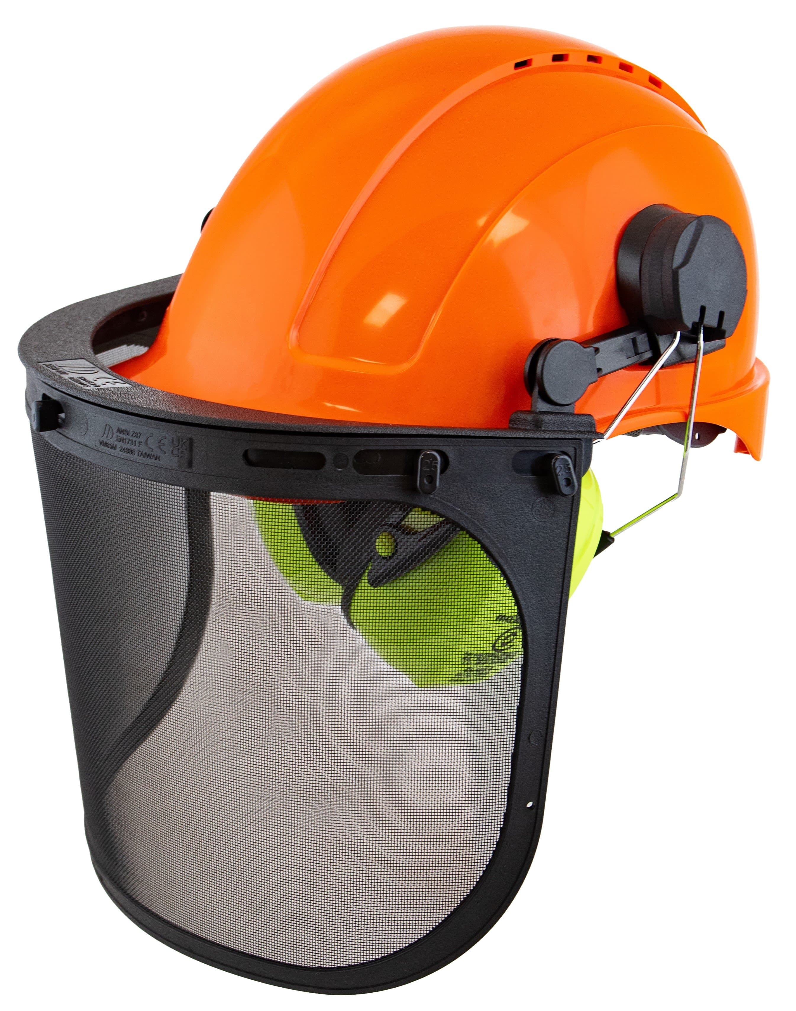 Maxisafe Forestry Kit - Orange Helmet With Mesh Visor & Muffs, Ratchet Harness