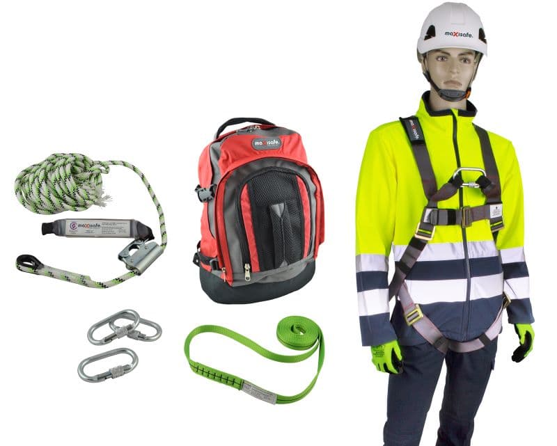 Maxisafe Premium Roofers Kit With Full Body Harness, 15M Rope Line, Twist Lock Karabiner, & 2.0M Sling, 140Kg Rating