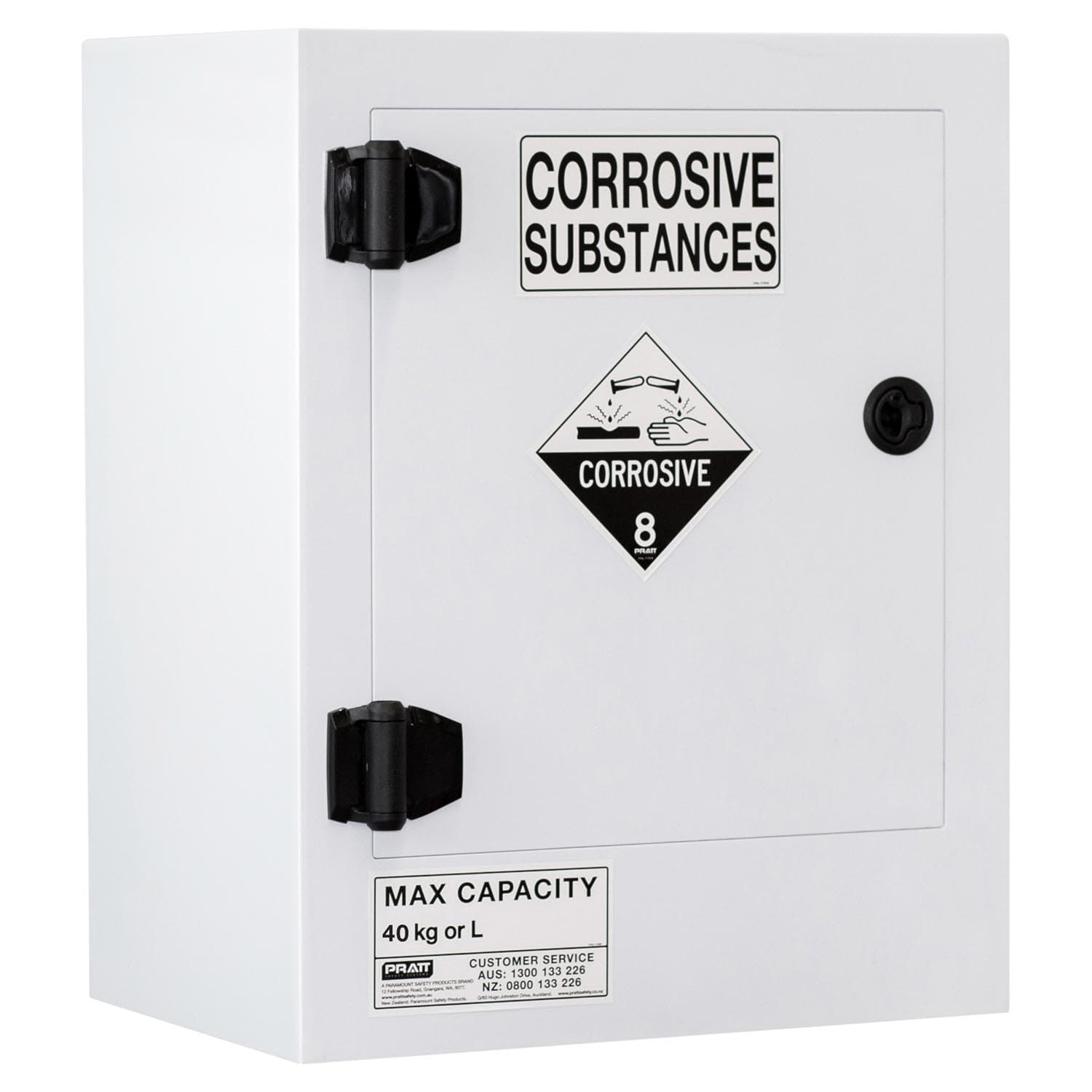 Pratt Corrosive Substance Storage Cabinet: Polypropylene - 40L - 1 Door - 1 Shelf