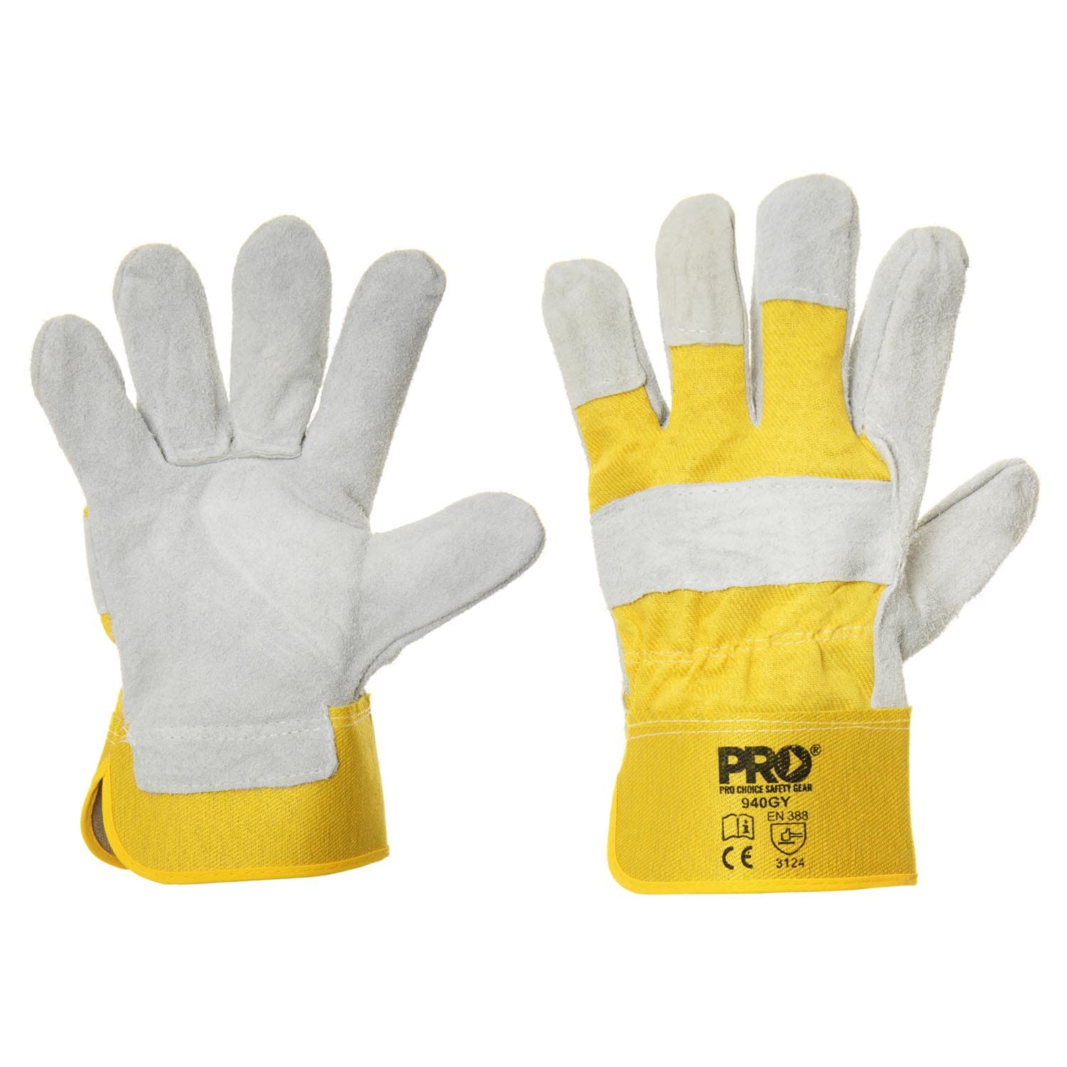 Pro Choice Yellow/Grey Leather Gloves Large