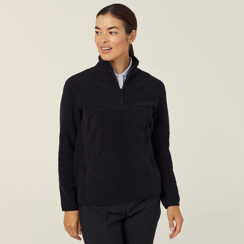 NNT Womens Polar Fleece Zip Neck Pullover CAT1GT (Black)