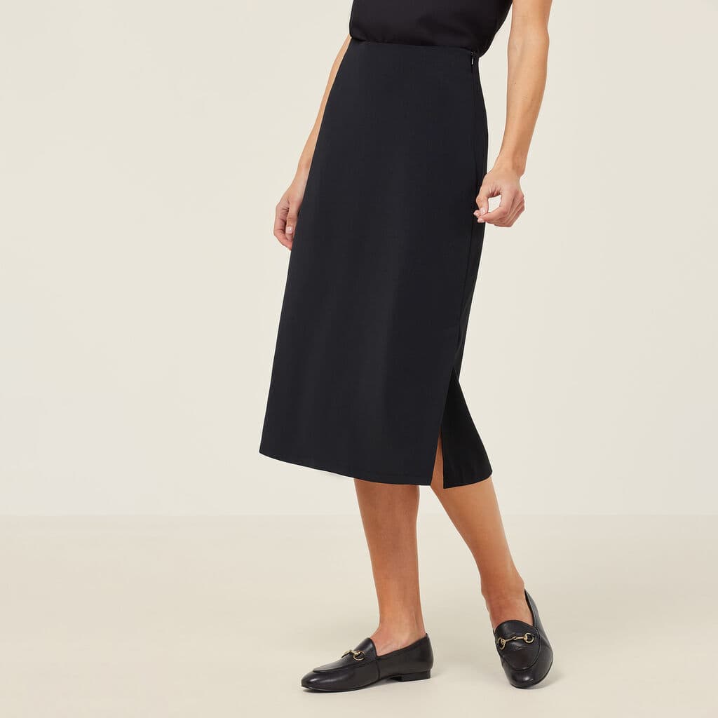 NNT Crepe Stretch Midi A-Line Skirt CAT2RV (Black)