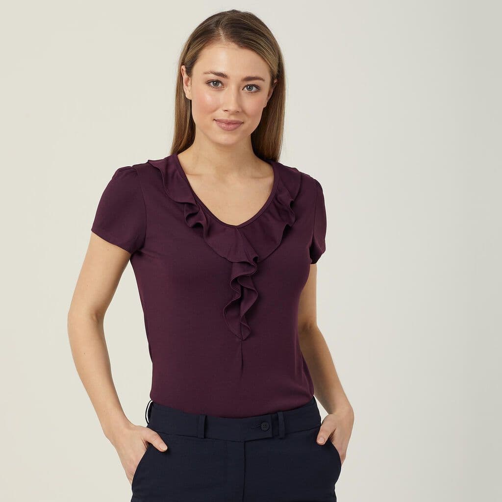 NNT Cap Sleeve Ruffle Neck T-Top CAT48H (Blackberry)