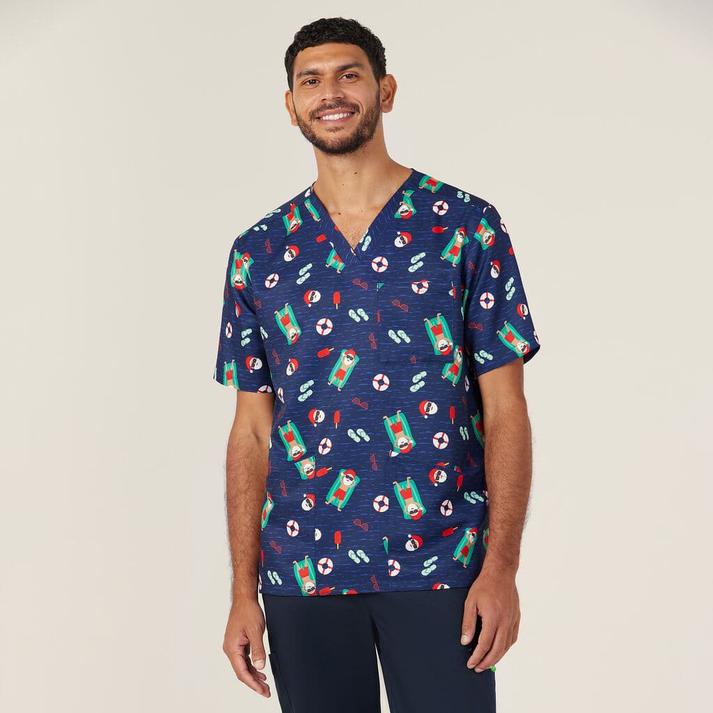 NNT Unisex Festive Santa Pool Party Scrub Top CATRGK (Midnight Santa Print)_5