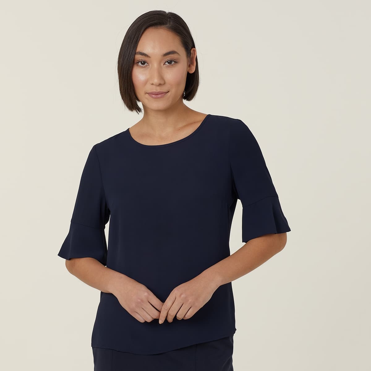 NNT Womens Georgie Fluted Sleeve Top CATUK4 (Navy)