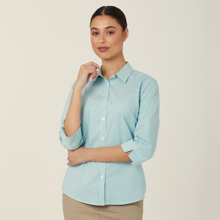 NNT Womens Avignon Stripe 3/4 Sleeve Shirt CATUKV (Mint White)