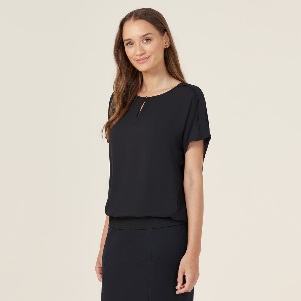 NNT Georgie Short Sleeve Rib Hem Top CATUQT (Black)_1