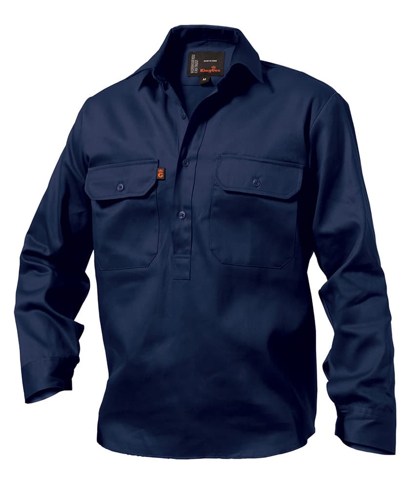 KingGee Mens Closed Front Drill Shirt Long Sleeve (Navy)