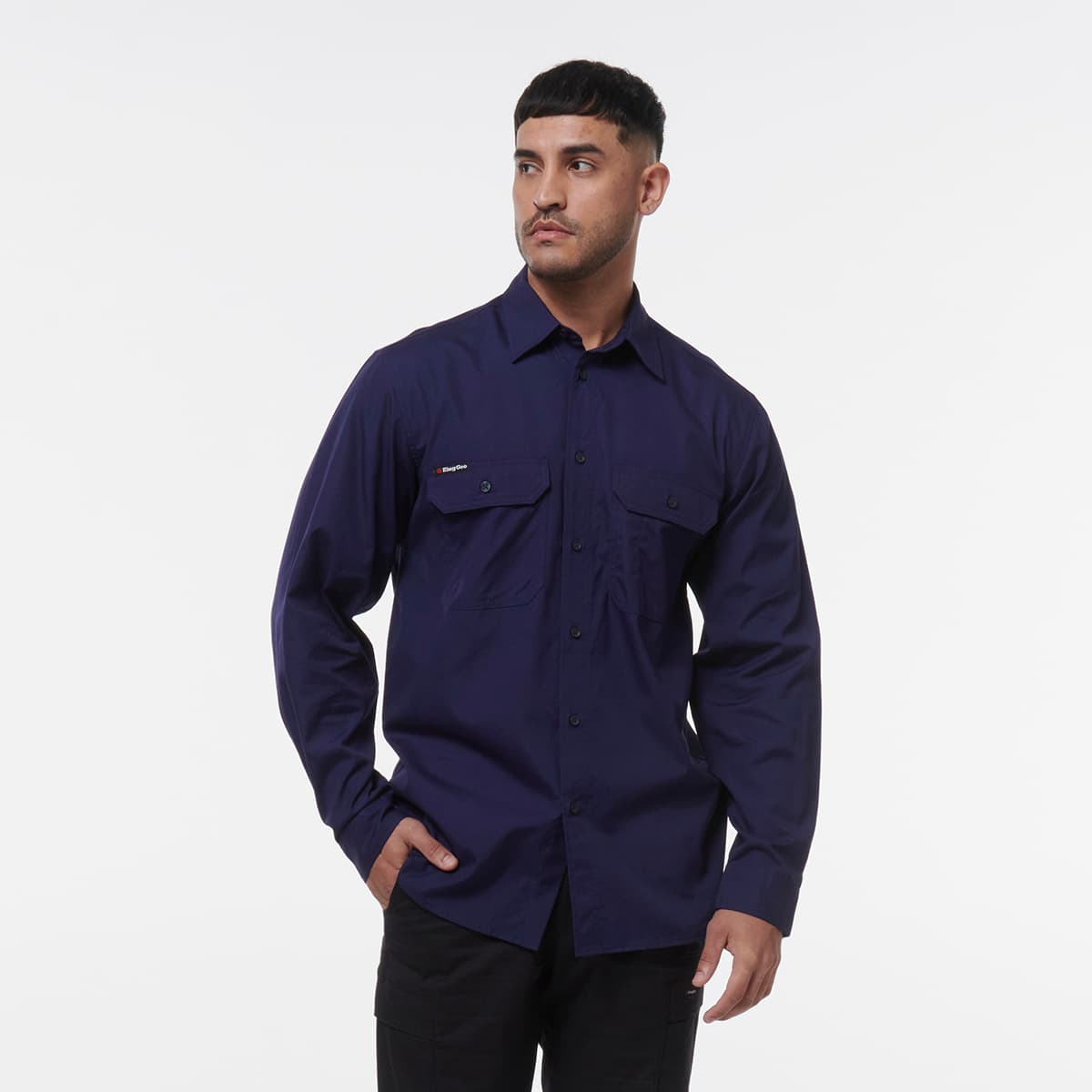 KingGee Mens Workcool Vented Shirt Long Sleeve (Navy)_2