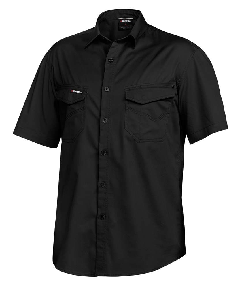 KingGee Mens Tradies Slim Shirt Short Sleeve (Black)