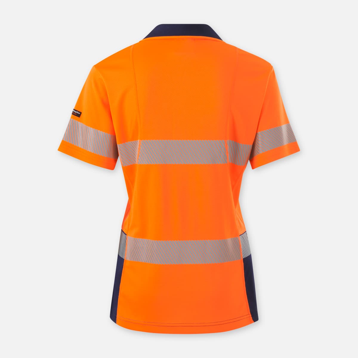 KingGee Womens Workcool Hyperfreeze Spliced Short Sleeve Polo With Segmented Tape (Orange/Navy)_3