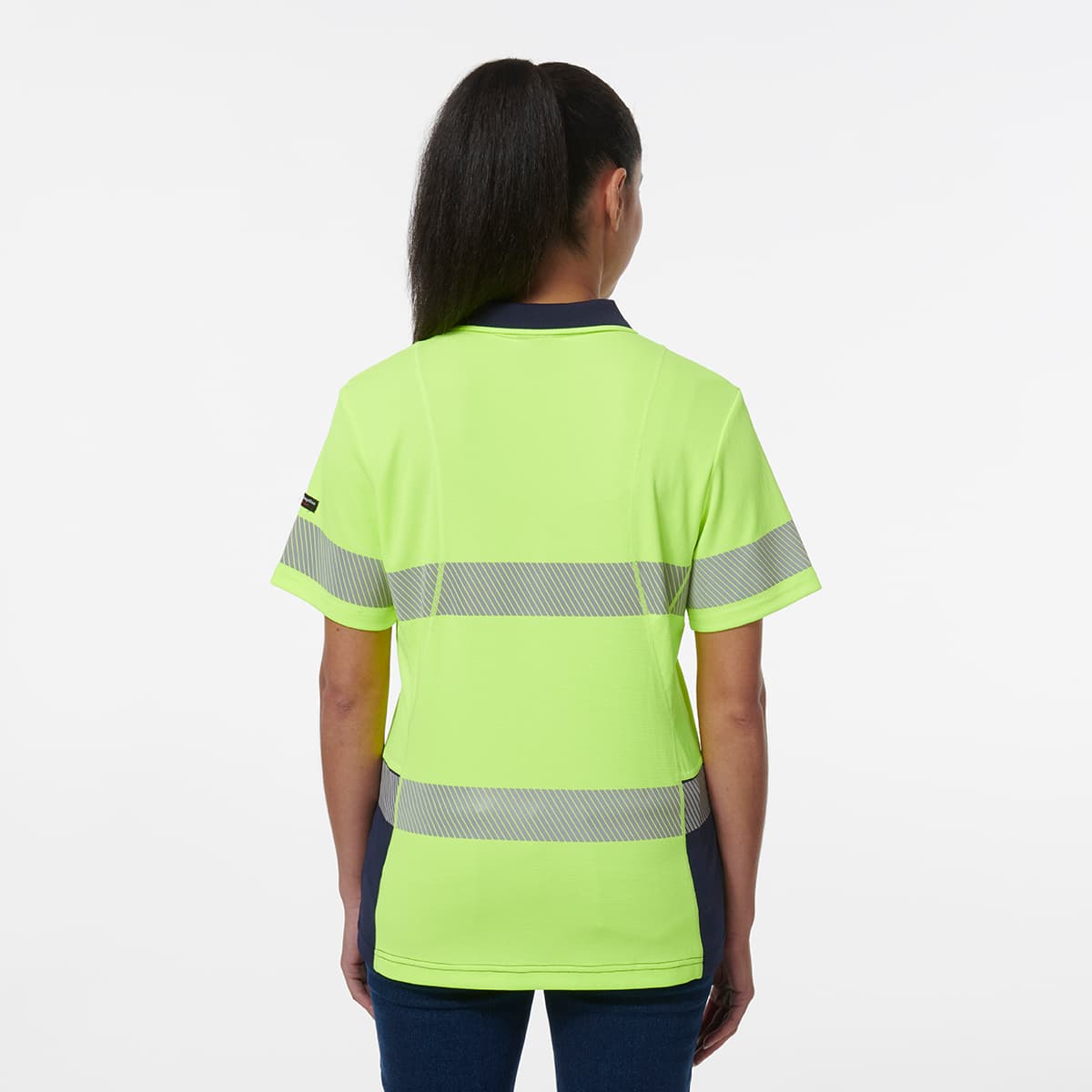 KingGee Womens Workcool Hyperfreeze Spliced Short Sleeve Polo With Segmented Tape (Yellow/Navy)_3