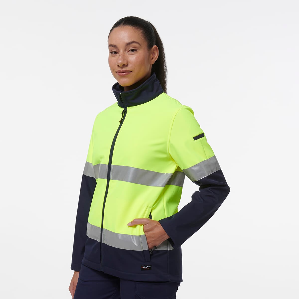 KingGee Women’s Reflective Soft Shell Jacket (Yellow/Navy)_2