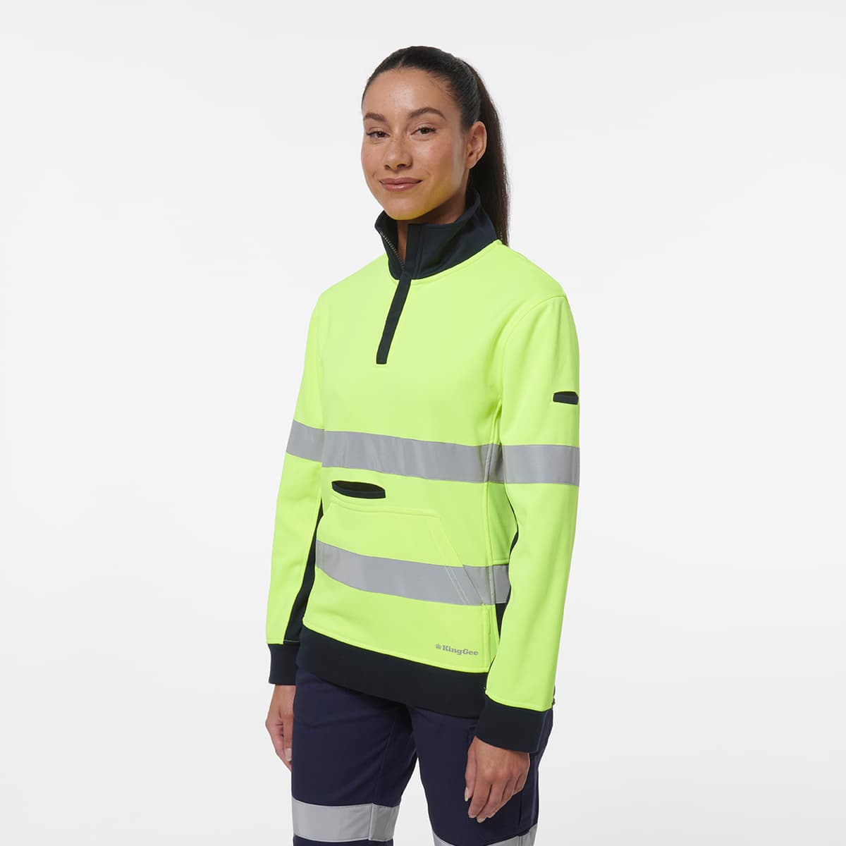 KingGee Women’s Reflective 1/4 Zip Fleece (Yellow/Navy)_2