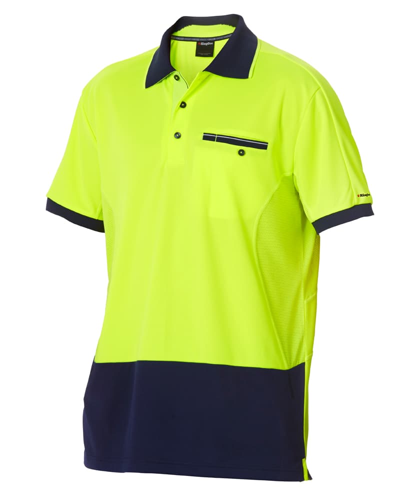 KingGee Mens Workcool Spliced Polo Short Sleeve (Yellow/Navy)