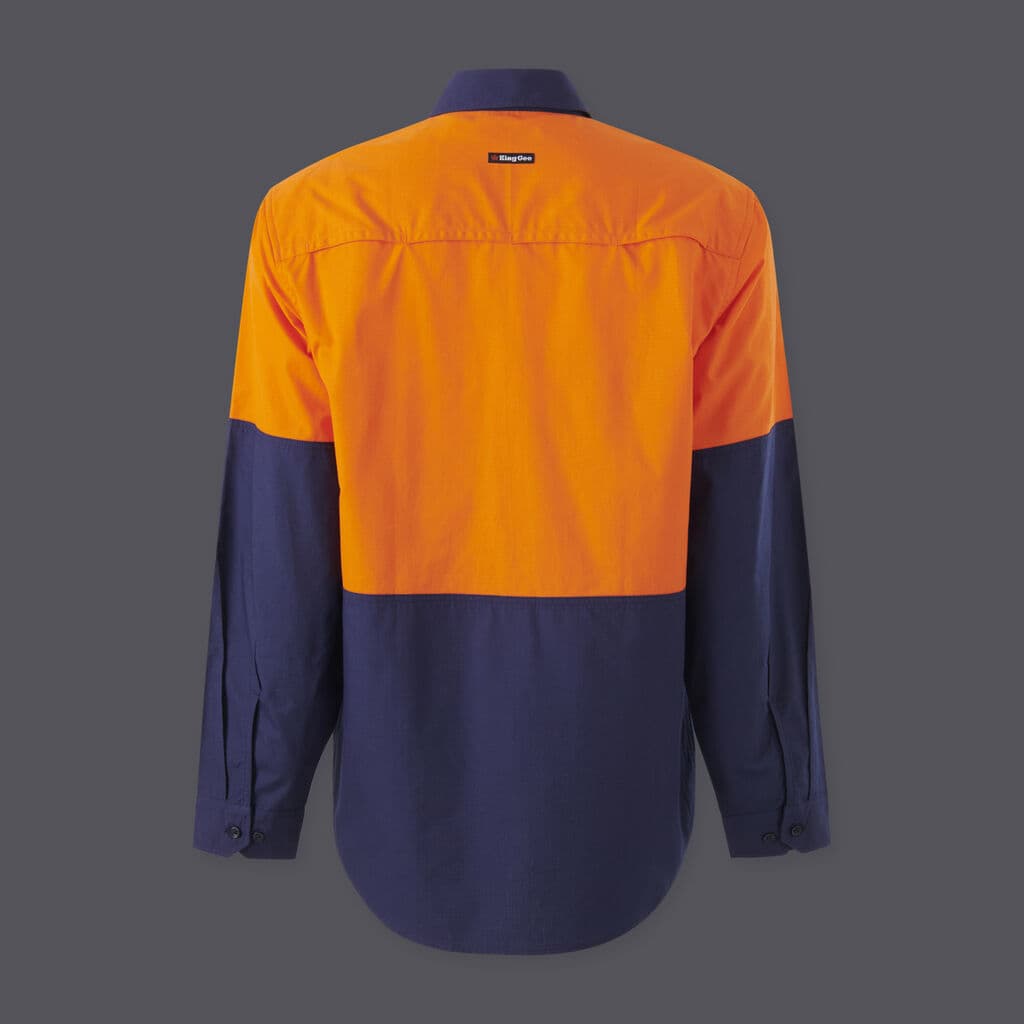 KingGee Mens Workcool Vented Spliced Shirt Long Sleeve (Orange/Navy)_2