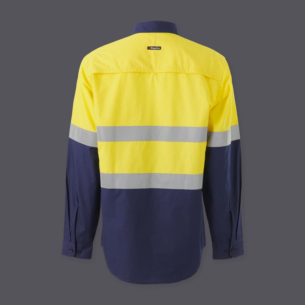 KingGee Mens Workcool Vented Closed Front Spliced Shirt Taped Long Sleeve (Yellow/Navy)_2