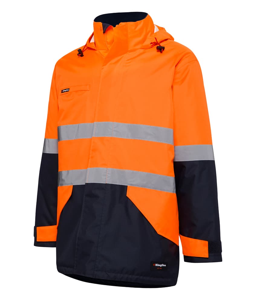 KingGee Reflective Insulated Wet Weather Jacket (Orange/Navy)