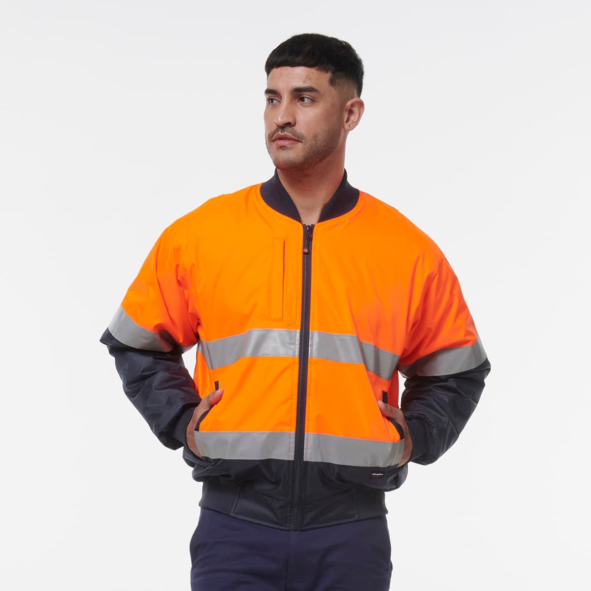 KingGee Reflective Bomber Jacket (Orange/Navy)_1