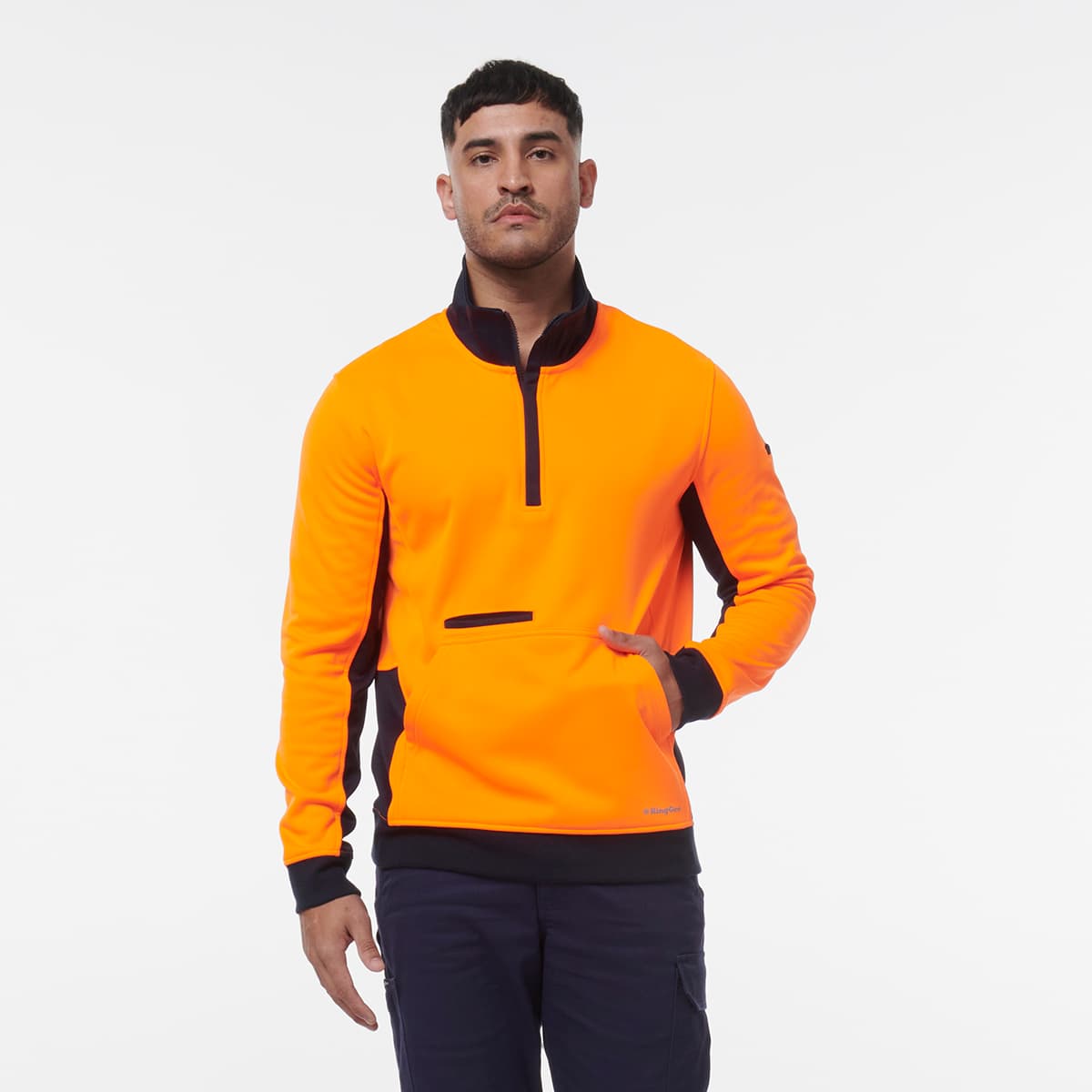 KingGee Hi Vis 1/4 Zip Fleece (Orange/Navy)_1