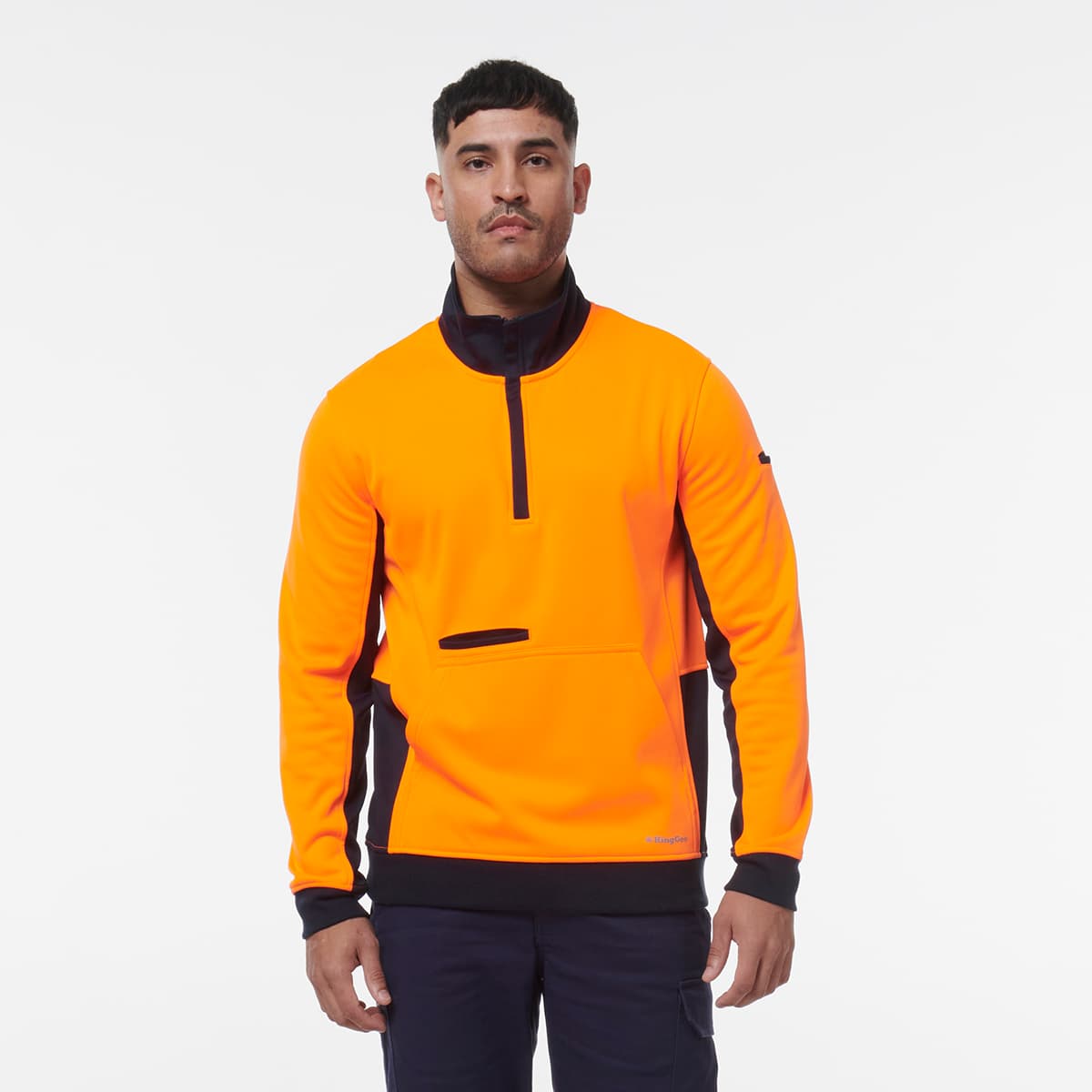 KingGee Hi Vis 1/4 Zip Fleece (Orange/Navy)_4