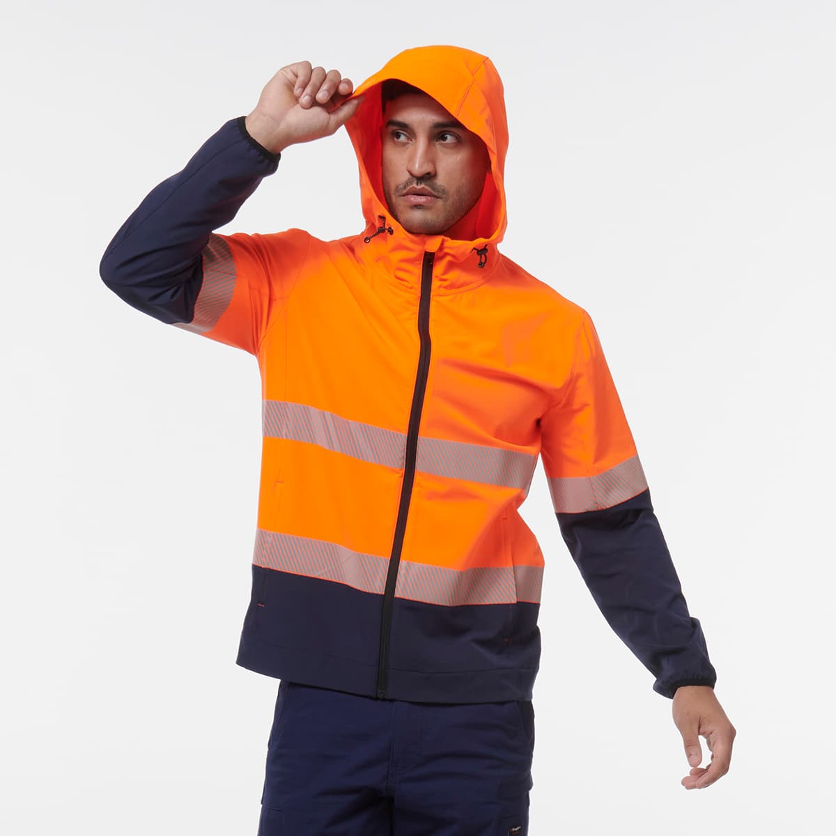 KingGee Reflective Repel Jacket (Orange/Navy)_3