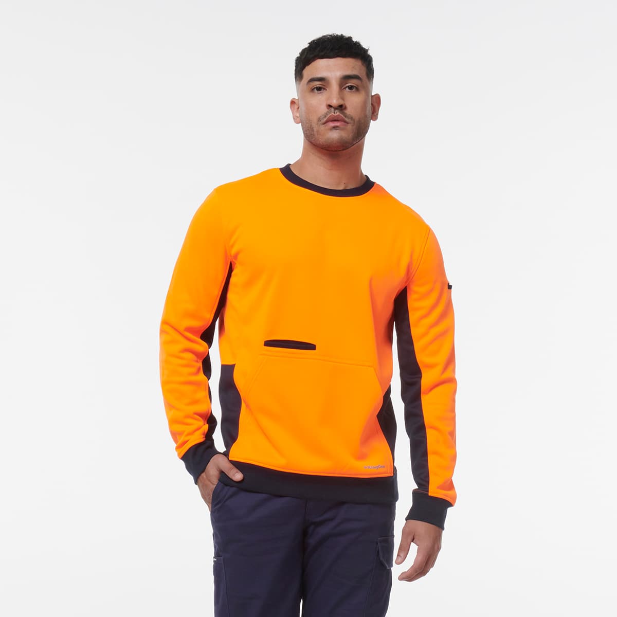 KingGee Hi Vis Crew Neck Fleece (Orange/Navy)_1