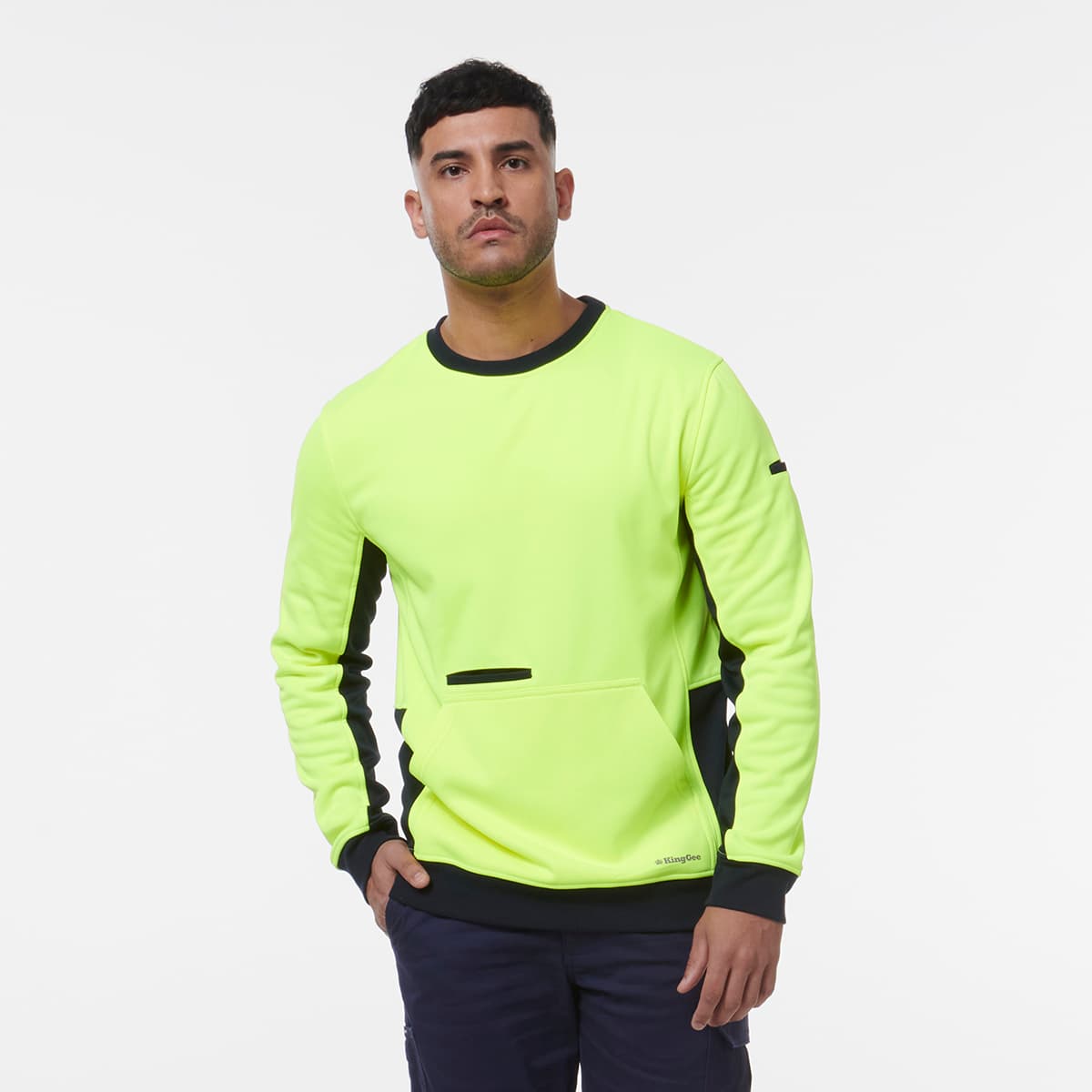 KingGee Hi Vis Crew Neck Fleece (Yellow/Navy)_1