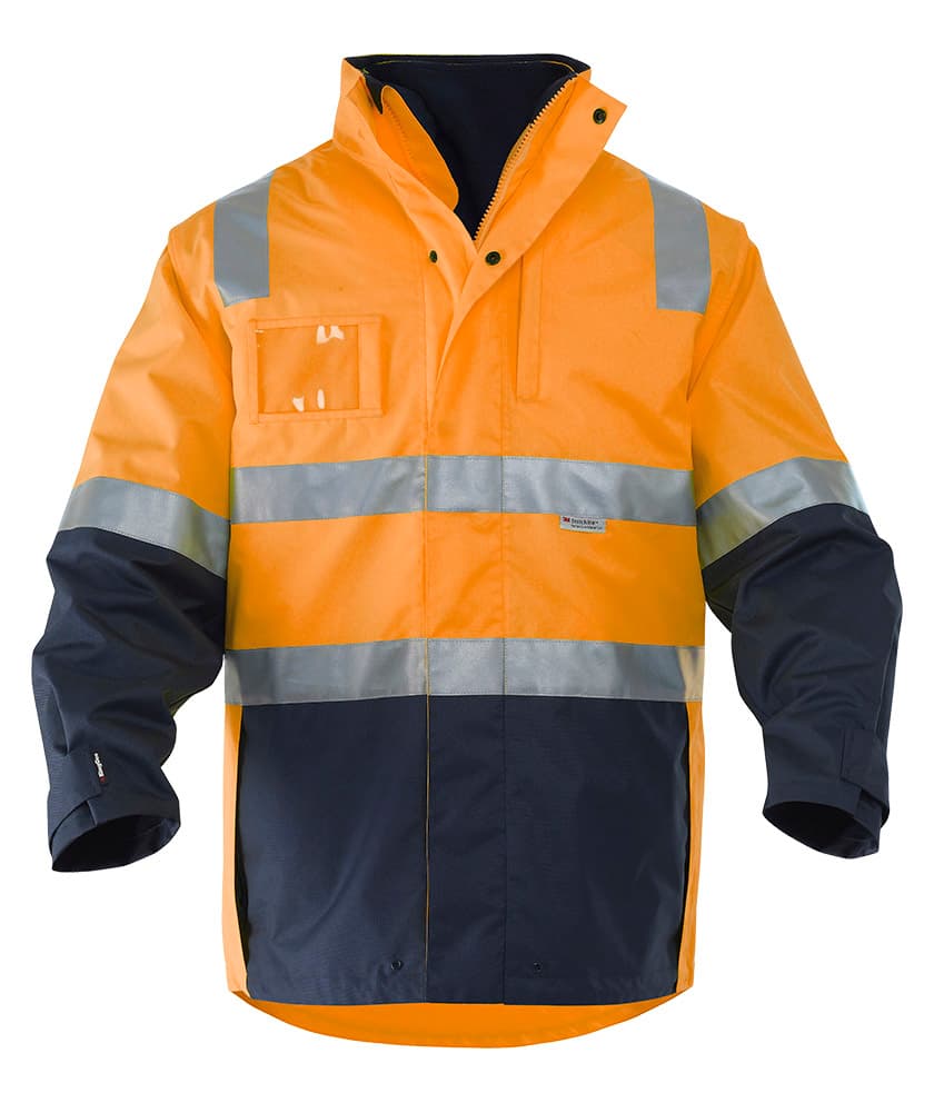 KingGee Mens 4 in 1 Waterproof Wet Weather Jacket (Orange/Navy)