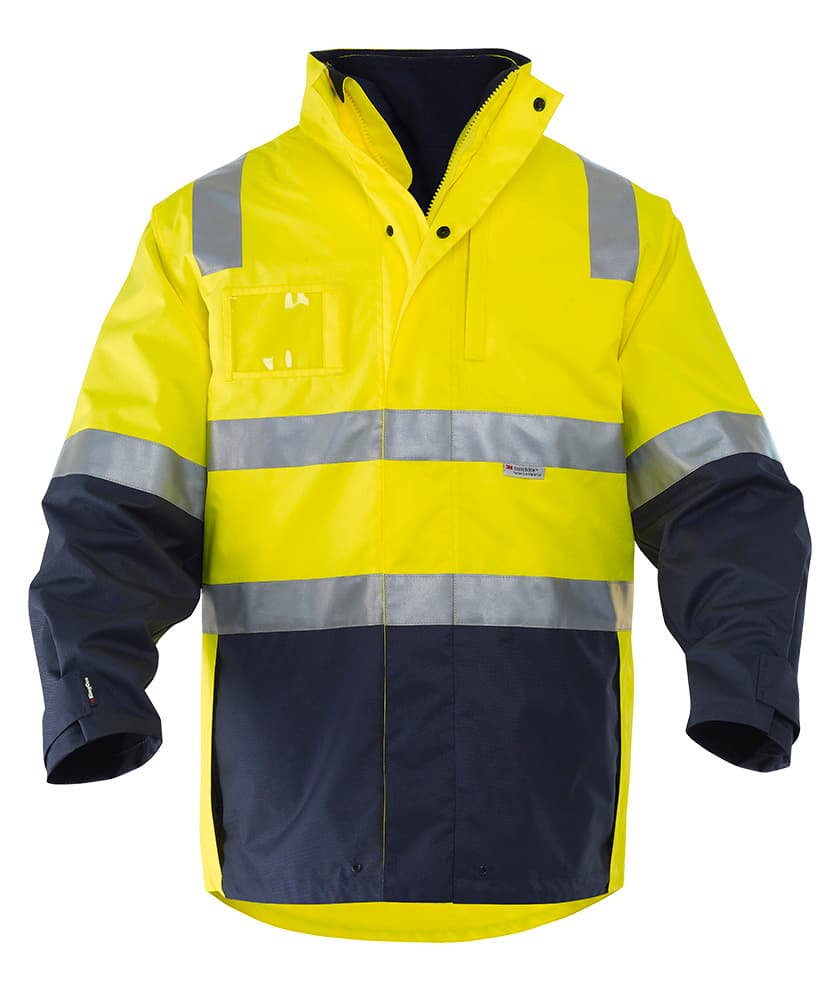 KingGee Mens 4 in 1 Waterproof Wet Weather Jacket (Yellow/Navy)